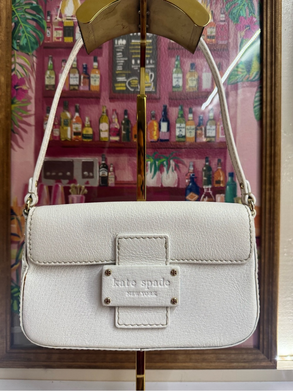 kate spade White Pebbled Leather Flap Shoulder Bag